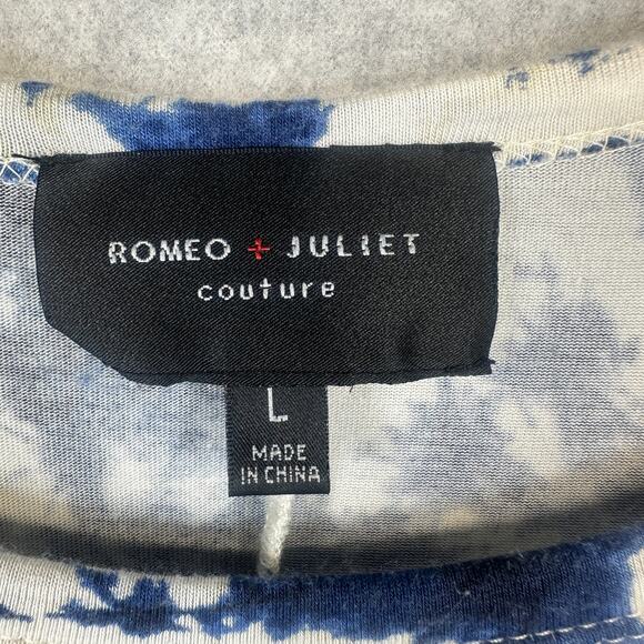 Romeo + Juliet Couture Top Womens Large Blue White Tie Dye Assymentrical Tunic - Picture 5 of 10
